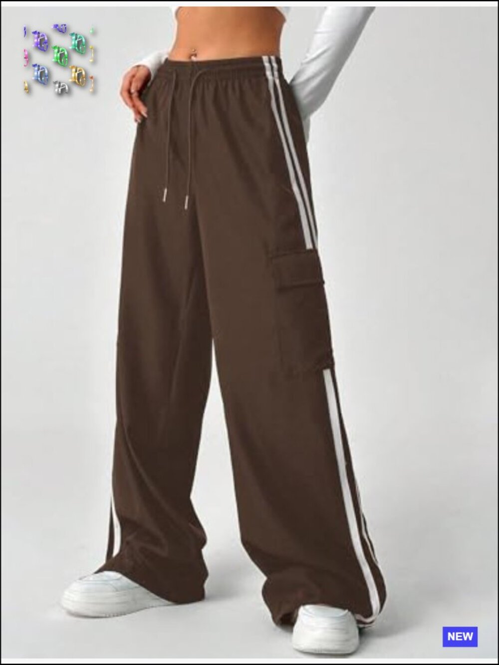 Y2K Parachute Pants Wide Leg Cargo Sweatpants Drawstring Waist Joggers Pockets - Picture 4 of 6